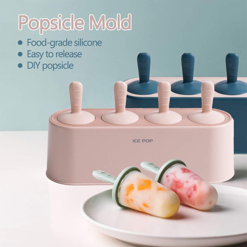 WYOK Popsicle Mold Set 4 Pieces Homemade Silicone Popsicle Maker Easy Release Ice Cream Molds Reusable DIY Pop Molds (Pink, IcyClassic Pops) - Image 2